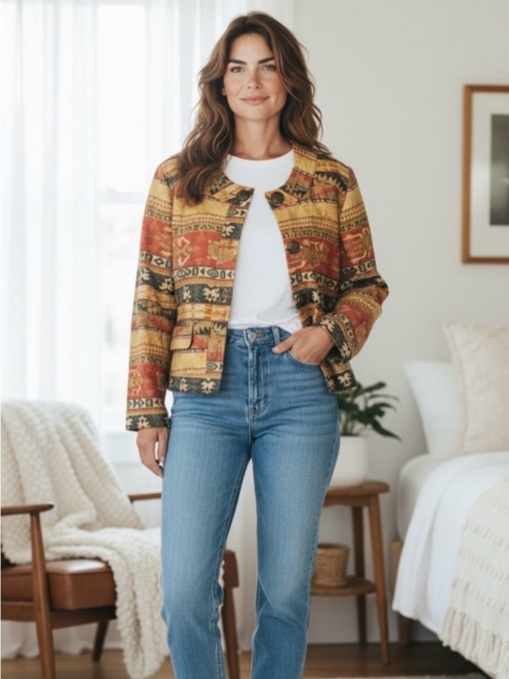 Chico's Yellow Western Tribal Print Jacket